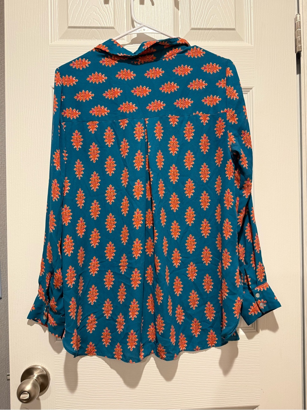 Rose & Olive Teal Button-Down Shirt with Orange Print - Picture 3 of 3